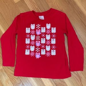 Hanna Andersson 110/5 Red Holiday Owls Long Sleeve Shirt